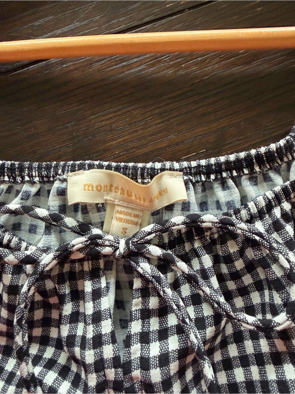 Monteau Black and White Gingham Midi Dress with Smocked Waist - Picture 3 of 3